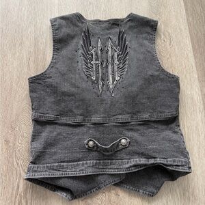Harley-Davidson double breasted wings blinged black denim vest biker